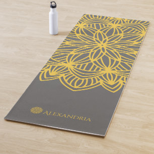 Elegant Mandala Yellow Grey Personalised (1 sided) Yoga Mat