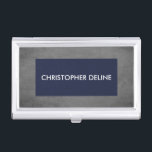 Elegant Manly Texture Grey Blue Rectangle Business Card Holder<br><div class="desc">Elegant business card holder with texture grey background and dark blue rectangle pattern. You can add your monogram or name to it.</div>