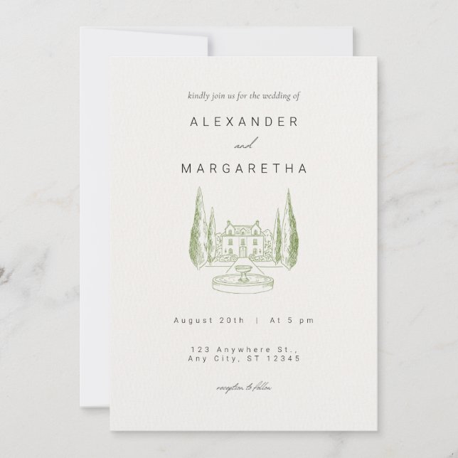 Elegant Manor Wedding Invitation (Front)