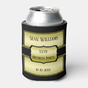 Elegant Man's Gold & Black Birthday Can Cooler