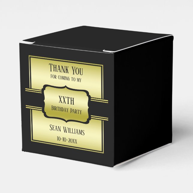 Elegant Man's Gold & Black Birthday Favour Box (Front Side)