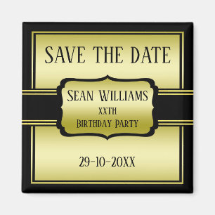Elegant Man's Gold & Black Birthday Save The Date Magnet