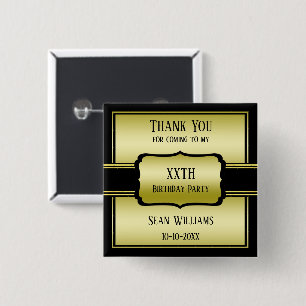Elegant Man's Gold & Black Birthday Thank You 15 Cm Square Badge