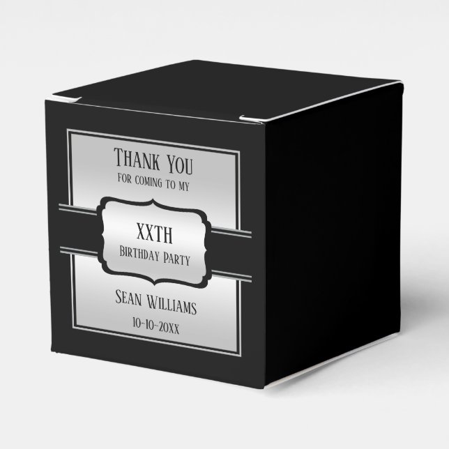 Elegant Man's Silver & Black Birthday Favour Box (Front Side)