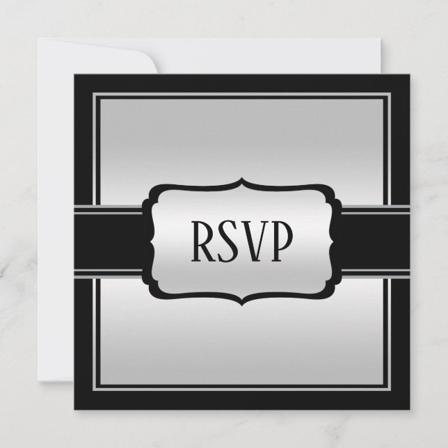 Elegant Man's Silver & Black  Birthday RSVP (Front)