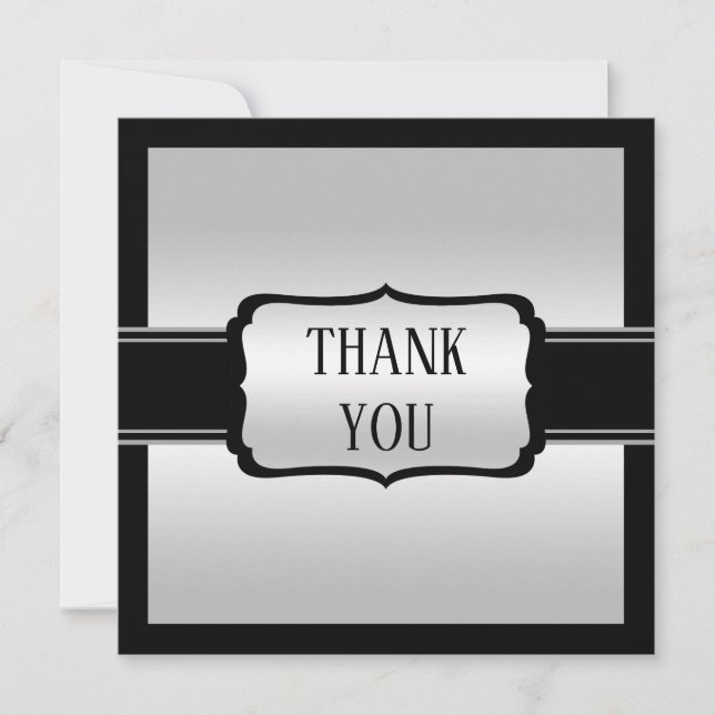 Elegant Man's Silver & Black Birthday Thank You Card (Front)