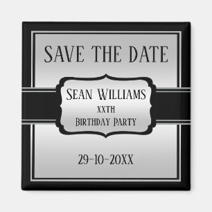 Elegant Man's Silver & Black Save The Date Magnet