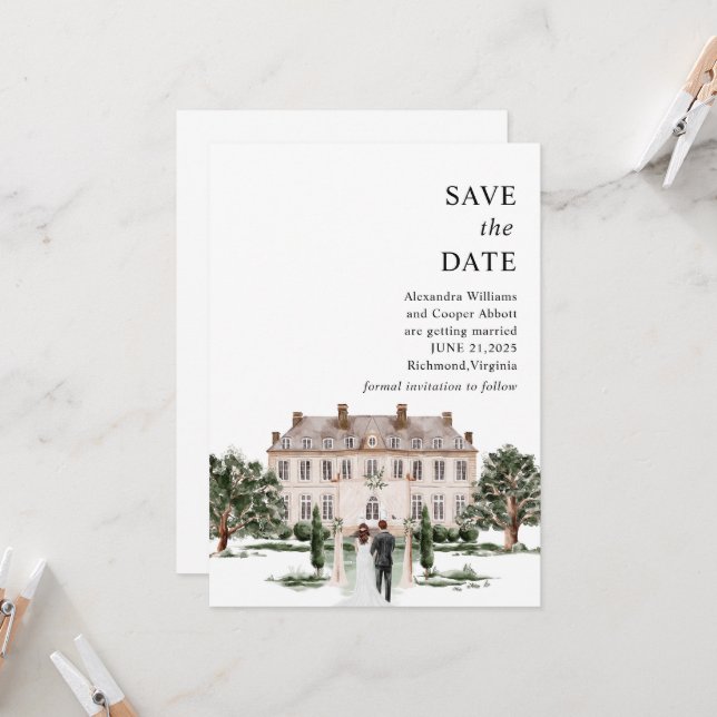 Elegant Mansion Estate Save the Date Card (Front/Back In Situ)