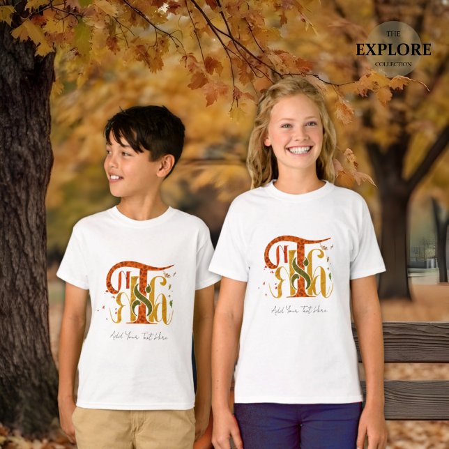Elegant Manuscript Thanks Autumn Fall Foliage Kids T-Shirt (Creator Uploaded)