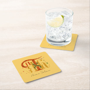 Elegant Manuscript Thanks Autumn Fall Foliage Square Paper Coaster