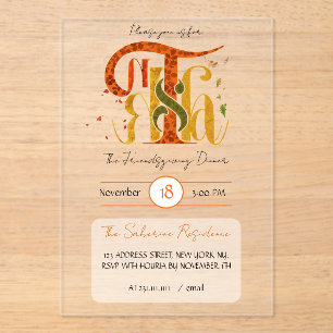 Elegant Manuscript Thanks Autumn Foliage  Acrylic Invitations