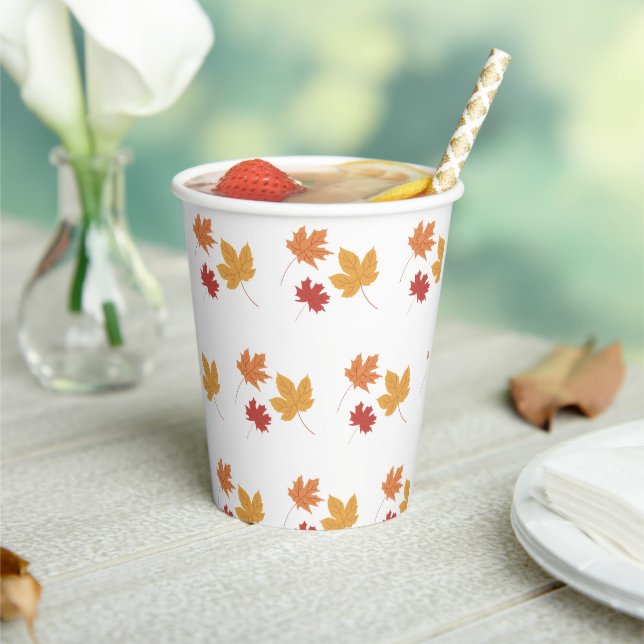 Elegant Maple Leaf Pattern Paper Cup (Insitu)