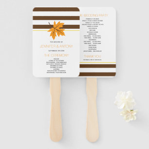 Elegant maple leaf,stripes fall wedding program hand fan