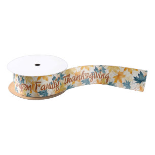 Elegant Maple Leaves Fall Thankful Thanksgiving Satin Ribbon