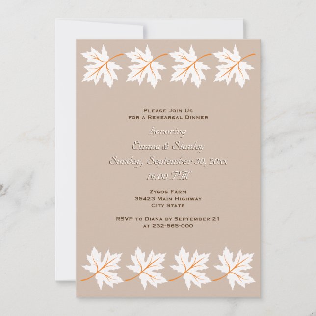 Elegant maple leaves fall wedding rehearsal dinner invitation (Front)