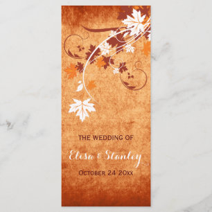 Elegant maple leaves orange fall wedding program programme