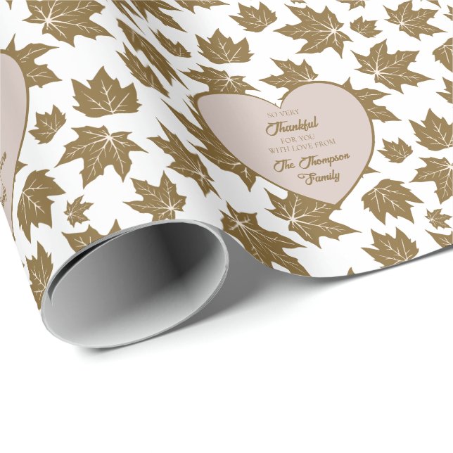 Elegant Maple Leaves Thankful Thanksgiving Heart  Wrapping Paper (Roll Corner)
