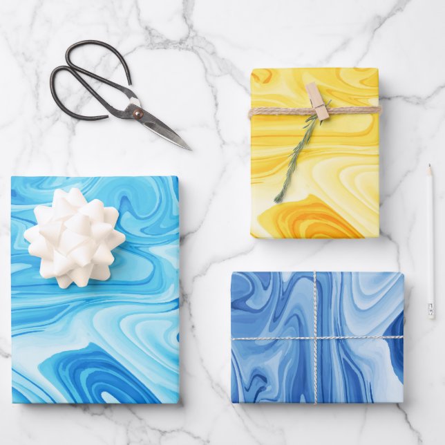 Elegant Marbelized Paint Art Holiday Hanukkah  Wrapping Paper Sheet (Front)