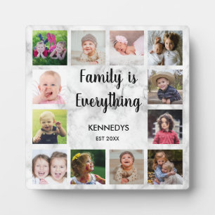 Elegant Marble 12 Photo Collage Family Quote Plaque