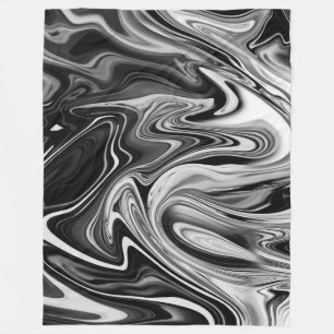 Elegant Marble 7 - Liquid Black and White Fleece Blanket