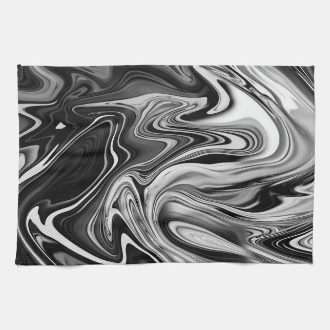 Elegant Marble 7 - Liquid Black and White Tea Towel (Horizontal)