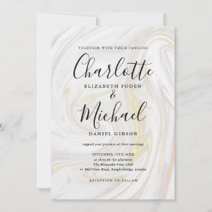 Elegant Marble Agate Signature Script Wedding Invitation