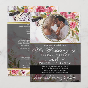 Elegant Marble and Flowers Photo Wedding Invitation