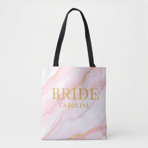 Elegant Marble and Gold Bride Custom Name Tote Bag