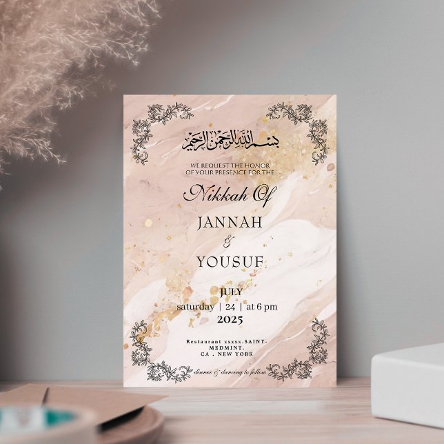 Elegant Marble and Gold Nikkah Muslim Wedding Invitation (Creator Uploaded)