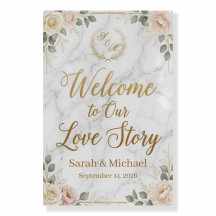Elegant Marble and Gold Wedding Welcome Sign