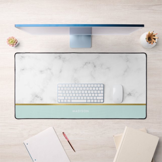 Elegant Marble and Mint Pattern Personalised Desk Mat (Office 1)