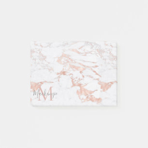 Elegant Marble and Rose Gold Foil Monogram Post-it Notes
