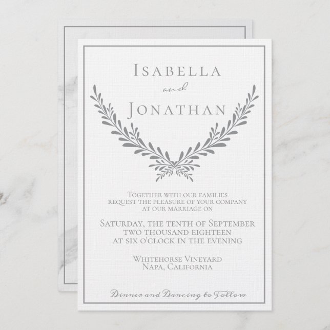 Elegant Marble and Wreath Wedding Invitation (Front/Back)