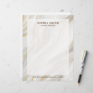 Elegant Marble Background Gold Glitter Simple Text Custom Letterhead