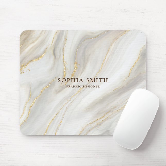 Elegant Marble Background Gold Glitter Simple Text Mouse Pad (With Mouse)