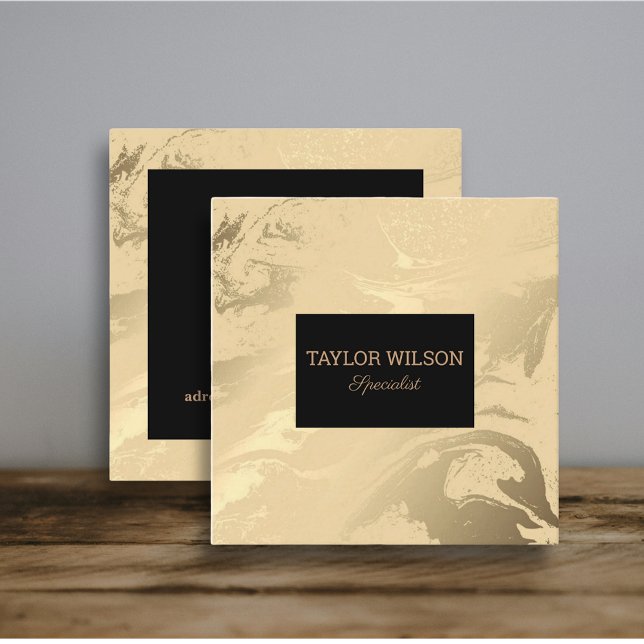 Elegant marble black and gold square business card (Elegant foil design - Marble gold square business card)
