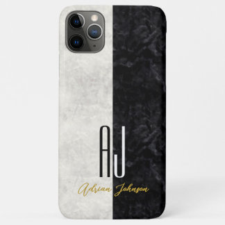 Elegant Marble Black and White Initials Monogram Case-Mate iPhone Case