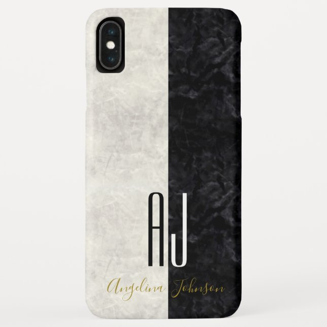 Elegant Marble Black and White Initials Monogram Case-Mate iPhone Case (Back)