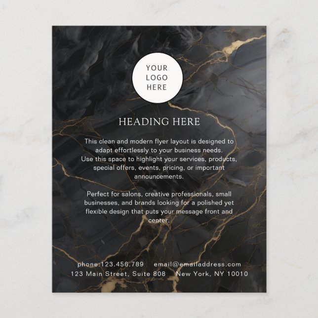Elegant Marble Black-Gold Salon Qr Code & Logo Flyer (Front)