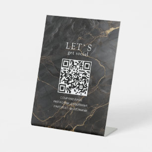 Elegant Marble-Black-Gold Salon Social Media Pedestal Sign
