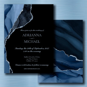 Elegant Marble Blue Agate Wedding Invitation