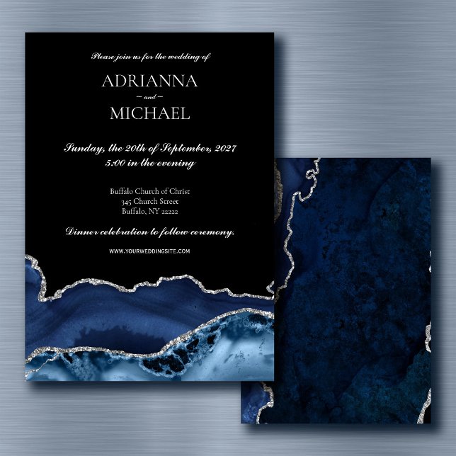 Elegant Marble Blue Agate Wedding Invitation (Creator Uploaded)