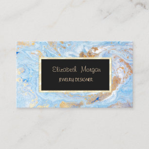Elegant Marble,Blue Gold Frame Jewellery Designer Business Card