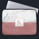 Elegant Marble Blush Pink Glitter Girly Monogram Laptop Sleeve<br><div class="desc">Trendy Marble Blush Pink Glitter Girly Monogram Laptop Sleeve Stylish and personalised! Keep your laptop safe in this stylish case with a trendy geometric pattern of marble and blush pink glitter, with a colour block in the middle with space for your name and monogram! Easy to customise text, fonts, and...</div>