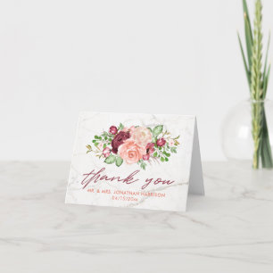 Elegant Marble Burgundy Mauve Peach Thank You Card