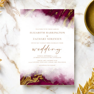 Elegant Marble Burgundy Red Gold Wedding Invitation