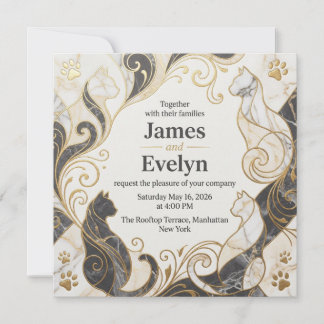 Elegant Marble Cat Wedding Invitation