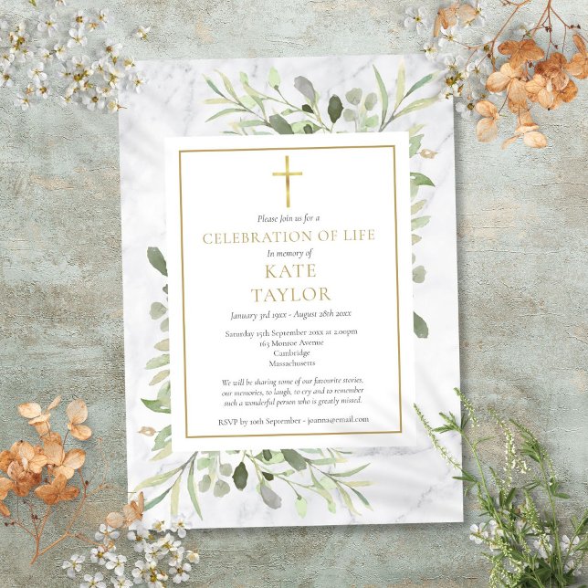 Elegant Marble Celebration of Life Funeral Invitation (Elegant Marble Celebration of Life Funeral Invitation)