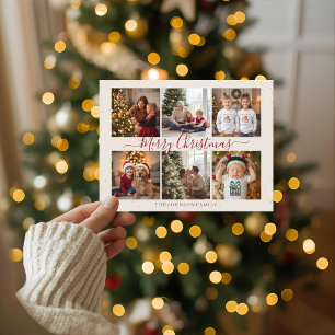 Elegant Marble Christmas Photo Collage Holiday Postcard