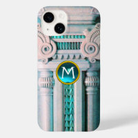 ELEGANT MARBLE COLUMN,PINK BLUE GEM STONE MONOGRAM